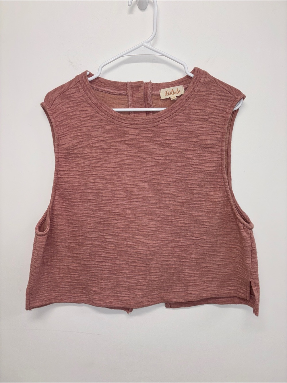 Listicle Dusty Rose Cropped button back tank sleeveless top L